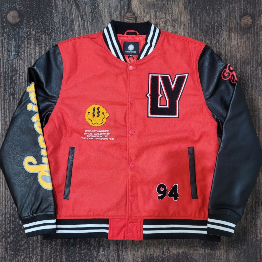 JACKET VARSITY BOMBER  RED AND BLACK NEW